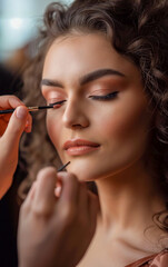 Obraz premium A beautiful woman having makeup done by a professional
