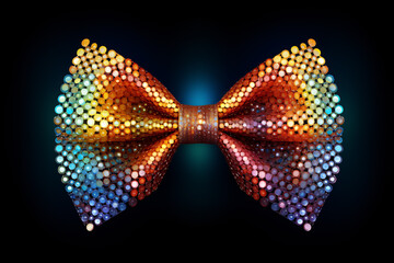 Rainbow colored sequined bow tie on a dark background