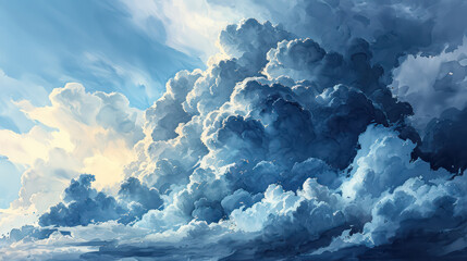 ethereal blue sky with fluffy white clouds - obrazy, fototapety, plakaty