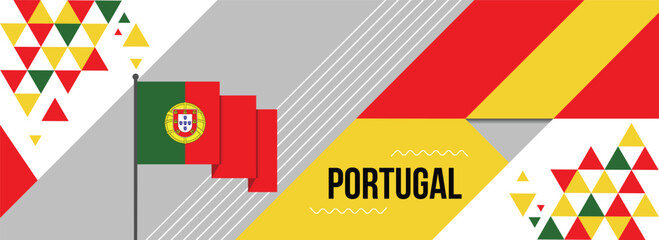 Portugal national or independence day banner design for country celebration. Flag of Portugal with modern retro design and abstract geometric icons. Vector illustration