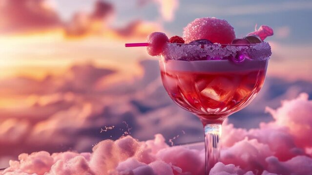 fantasy cocktail drink with candy floss clouds