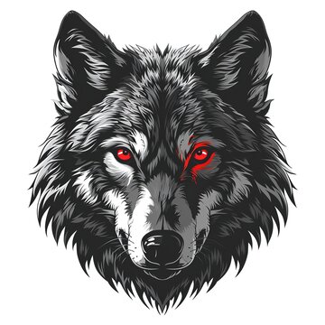 logo design of wolf face with red eyes, tshirt mockup logo