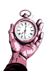 A Drawing of a Hand Holding an Alarm Clock