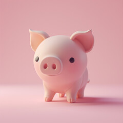 cute little pig isometric 3d soft light pastel background