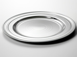 White Plate with Silver Rim on Clean White Surface