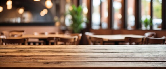 Blurred Empty Wooden Table Background Cafe/Restaurant Table, Wooden Table, Copy Space