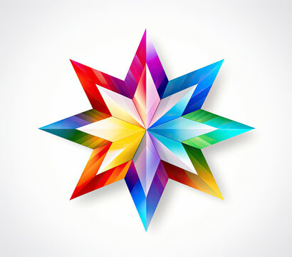 A Vibrant Multicolored Star Shining Bright Against a Clean White Background