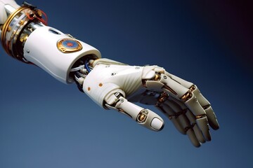 A close-up of a state-of-the-art prosthetic robotic arm with intricate details and mechanical joints.