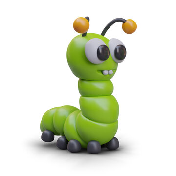 Side view on realistic green centipede. Model of cute toy. Cute centipede character. Green adorable and charming insect. Vector realistic design illustration in 3d style