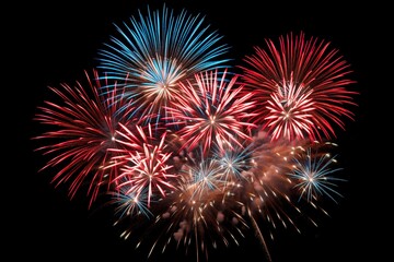 Fototapeta premium closeup view of very beautiful fireworks isolated on a black background for overlay