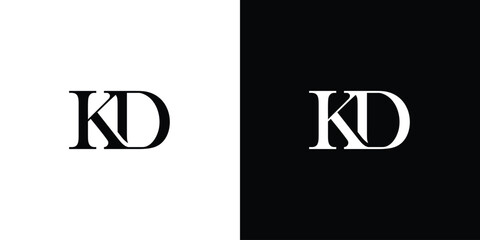 Abstract creative simple initial letters KD logo monogram style in black and white color