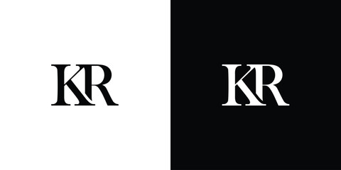 Abstract Initial KR or RK alphabet logo design template vector in black and white color