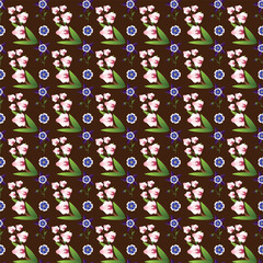 Free vector seamless pattern, background with hand drawn cute insects, flowers, leaves