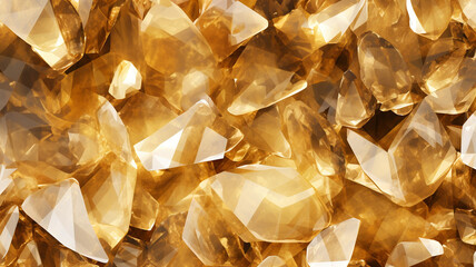 Gold and yellow crystal shards, diamond jewel and gemstones, colored glass, amber for luxury and fancy jewelry