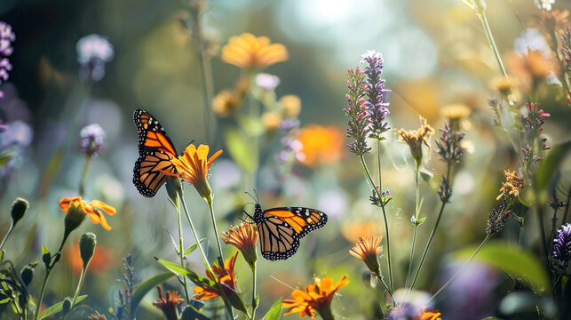 Butterfly garden teeming with pollinators, AI Generated
