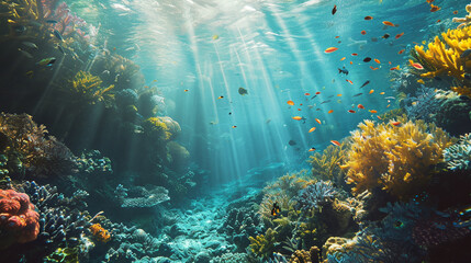 Underwater view of vibrant aquatic ecosystem, AI Generated - obrazy, fototapety, plakaty