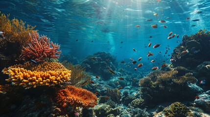 Naklejka na ściany i meble Underwater view of vibrant aquatic ecosystem, AI Generated