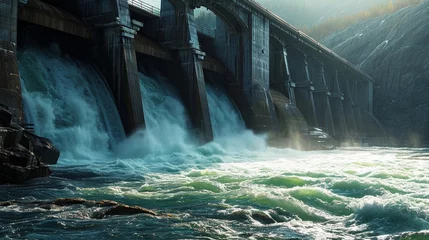 Foto op Aluminium Artistic depiction of energy transfer in hydroelectric dam, AI Generated © Shining Pro