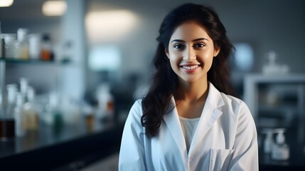 Young Indian female doctor in white coat in a hospital - obrazy, fototapety, plakaty