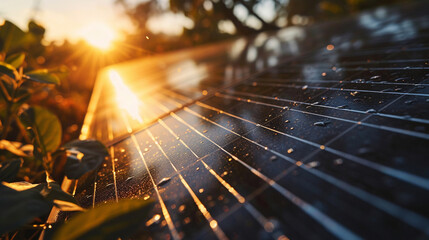 Close-up of solar panels gleaming in sunlight, AI Generated - obrazy, fototapety, plakaty