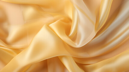 Golden silk, yellow and gold silky fabric, satin cloth, close-up picture of a piece of cloth, waves of fabric, fashion, luxury fabric, background texture, fabric texture, - obrazy, fototapety, plakaty