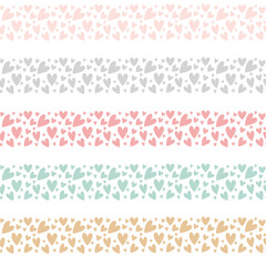 Cute pastel hearts stripe seamless pattern. Cute design for Valentines Day greeting card, scrapbooking, paper goods, background, wallpaper, wrapping, fabric and more. Vector Illustration