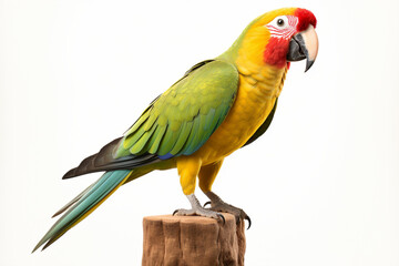 Obraz premium Colorful Parrot standing on a white background. Animal side portrait. 