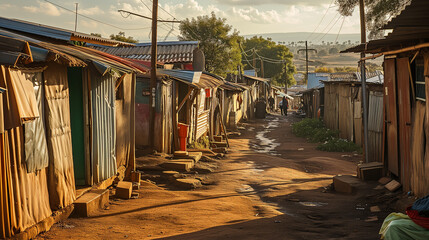 Obraz premium Everyday life in an African township, housing the poorest of the African population