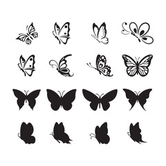 set of beautiful butterfly silhoutte