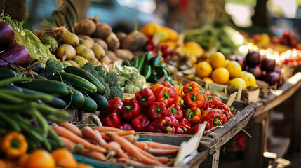 Naklejka na ściany i meble Organic farmer's market with variety of colorful produce, AI Generated