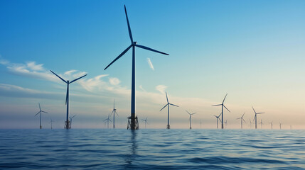 Windmills in the sea. Wind power. Green energy - obrazy, fototapety, plakaty