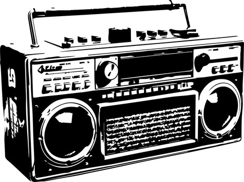 Silhouette de radio vintage des ann&eacute;es 90 - &eacute;l&eacute;ment de design sur fond transparent.