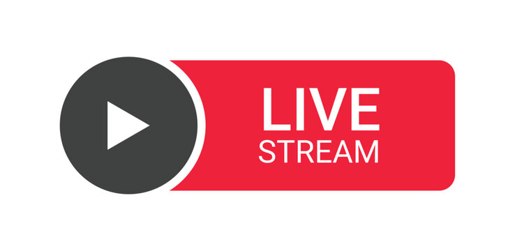live streaming with a play icon button isolated on a white background 