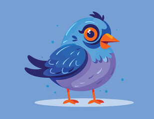 funny blue bird cartoon vector on an isolated background