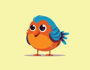 funny blue and orange bird cartoon vector on an isolated background