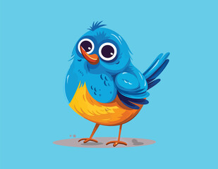 funny blue and orange bird cartoon vector on an isolated background