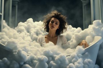 Woman taking a bath, bathtub, swim, realxing bath, beautiful woman having a bath