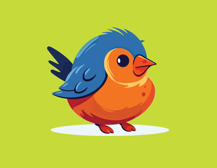 funny blue and orange bird cartoon vector on an isolated background