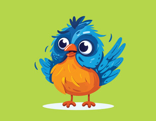 funny blue and orange bird cartoon vector on an isolated background