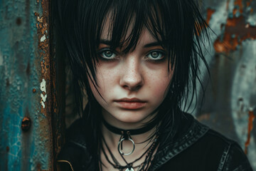 emo girl, portrait of a young lady with bright eye makeup. close-up of the face. youth subculture, fans of musical trends. - obrazy, fototapety, plakaty