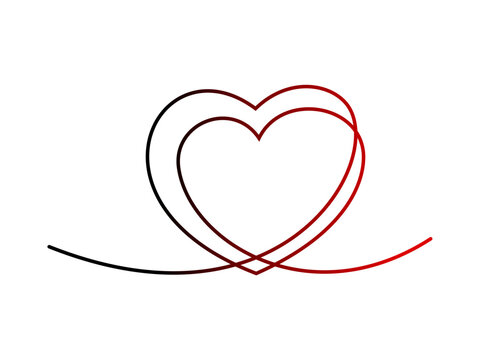 Two linked heart, continuous one line drawing. Two heart hand drawing, minimalist icon of love concept made from one line.

