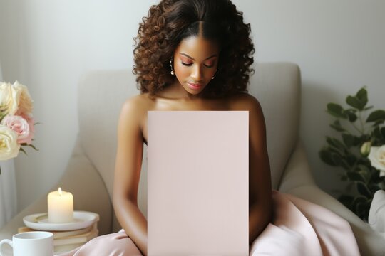 Serene Beauty: A Woman's Quiet Moment with Blank Canvas, Poster or Announcement