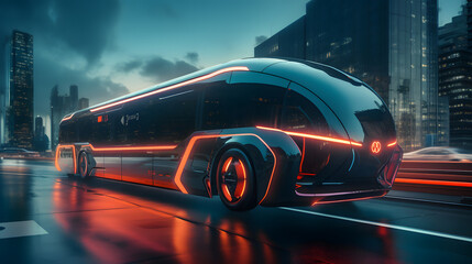 electric bus on the city highway, sport car, realistic, ultra HD, detailed, 8k