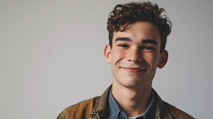 Fototapeta premium Portrait of a Smiling Young Man Standing on White Isolated Background