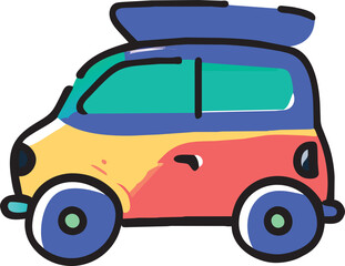 pastel mini car on white background, icon doodle offset fill