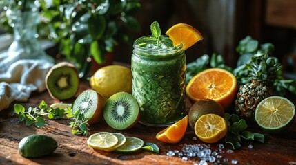 Obraz na płótnie Canvas Fuel Your Day with Vibrancy Homemade Smoothie Bursting with Nutrients for Lasting Energy