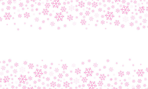 pink snowflakes winter falling snow border frame background