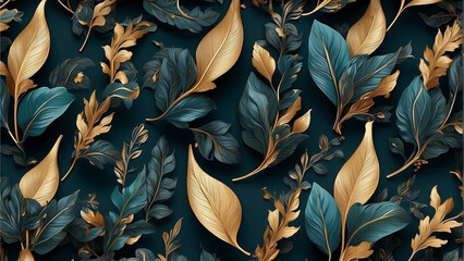 leaves seamless pattern 3d, dark tone, high detailed pattern