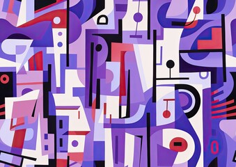 Abstract Geometric Shapes and Lines in Purple Tones Artwork
