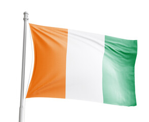 Ivory Coast national flag on white background.